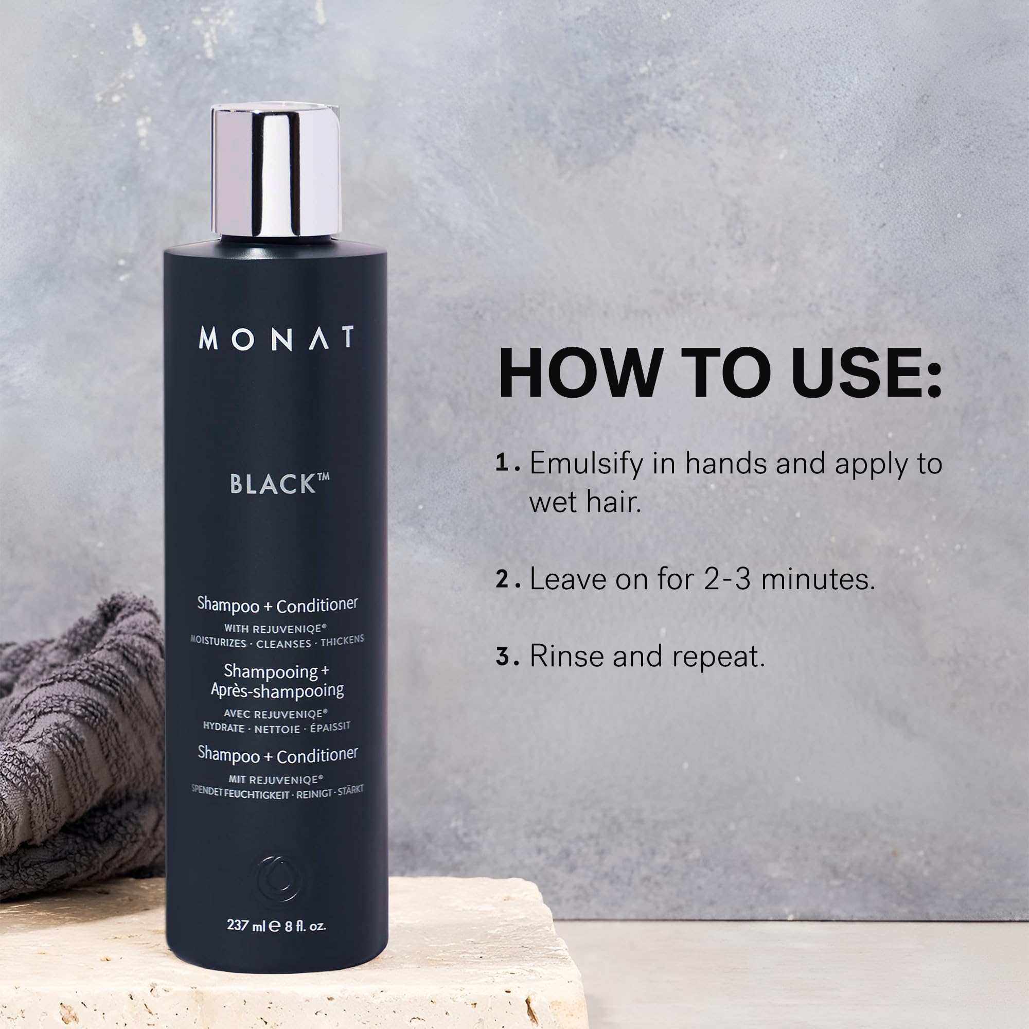 MONAT Black Shampoo rutina diaria de cuidado capilar apta para todos los tipos