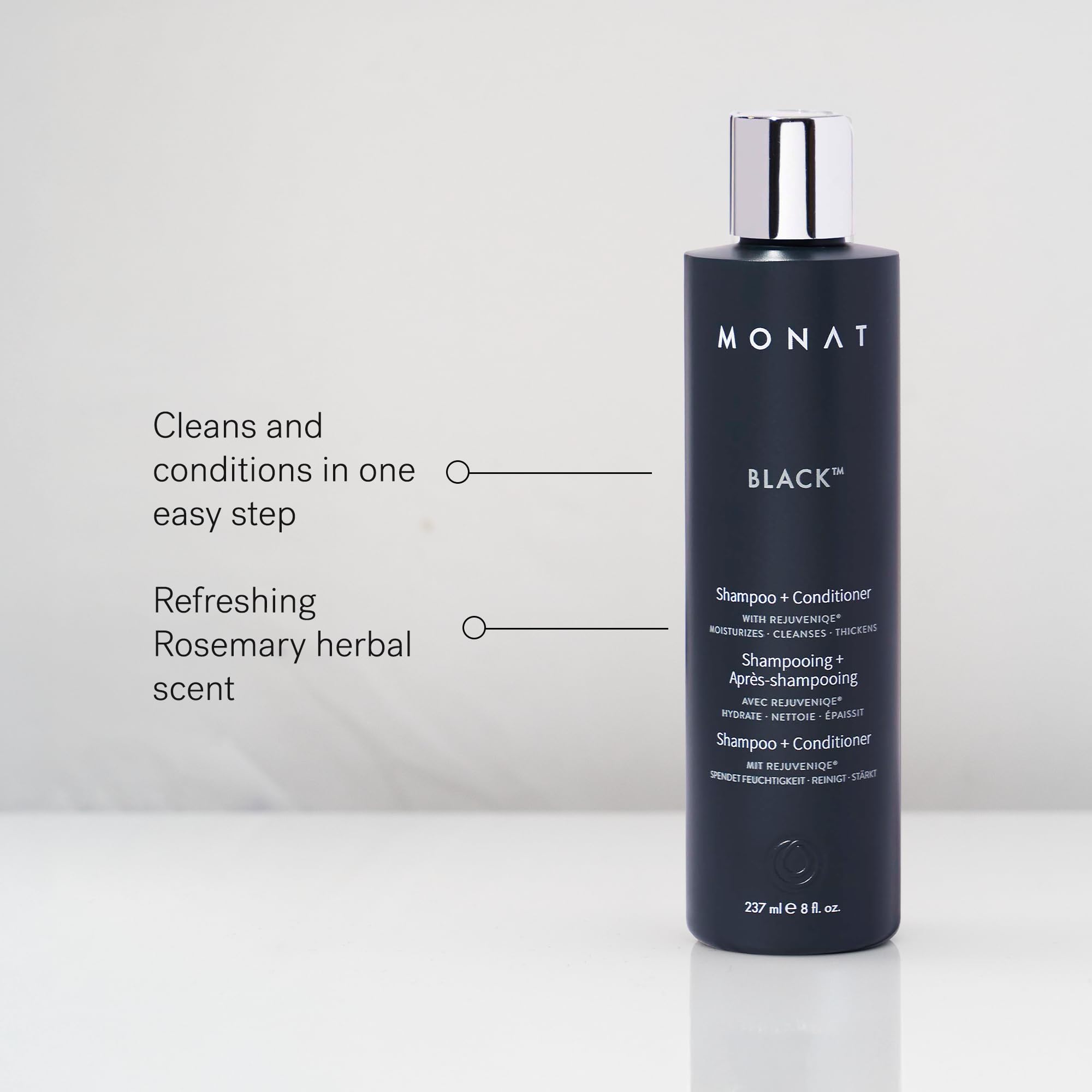 MONAT Black Shampoo tecnología Rejuveniqe Capixyl para cabello más fuerte