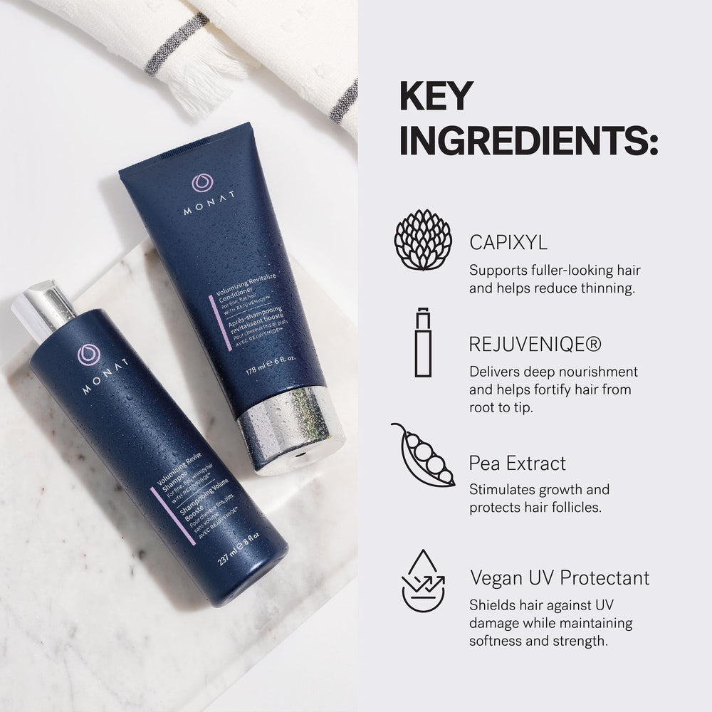 MONAT Fórmulas veganas, libres de sulfatos y parabenos.