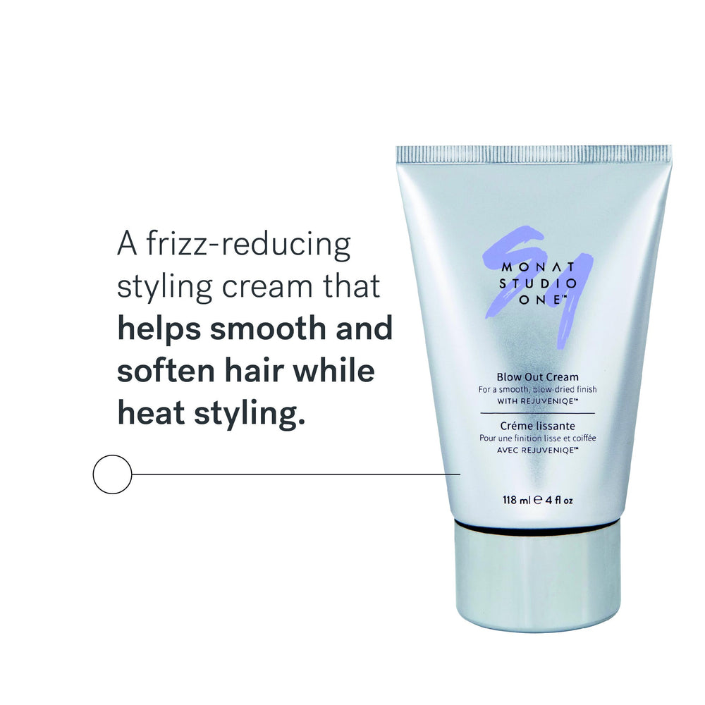 MONAT Studio One Blow Out Cream protege del calor para peinados más seguros.