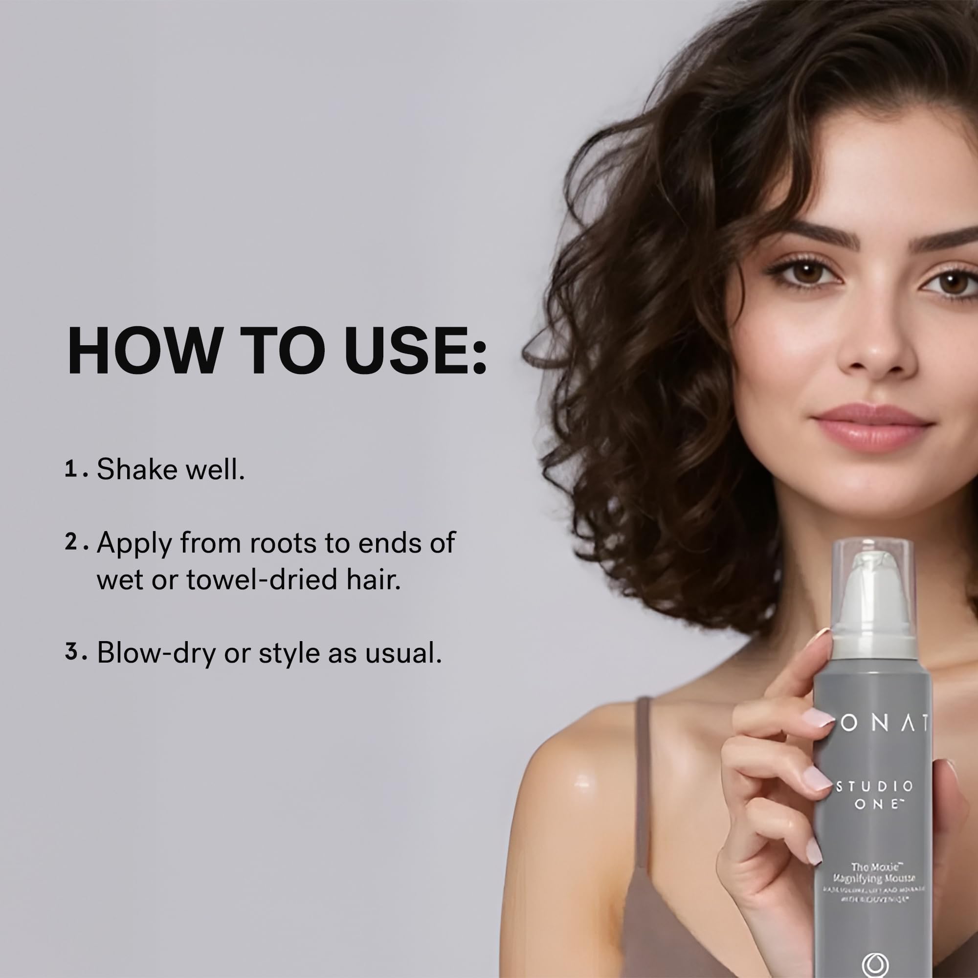 MONAT Studio One The Moxie Magnifying Mousse se aplica fácilmente y se seca con secador.