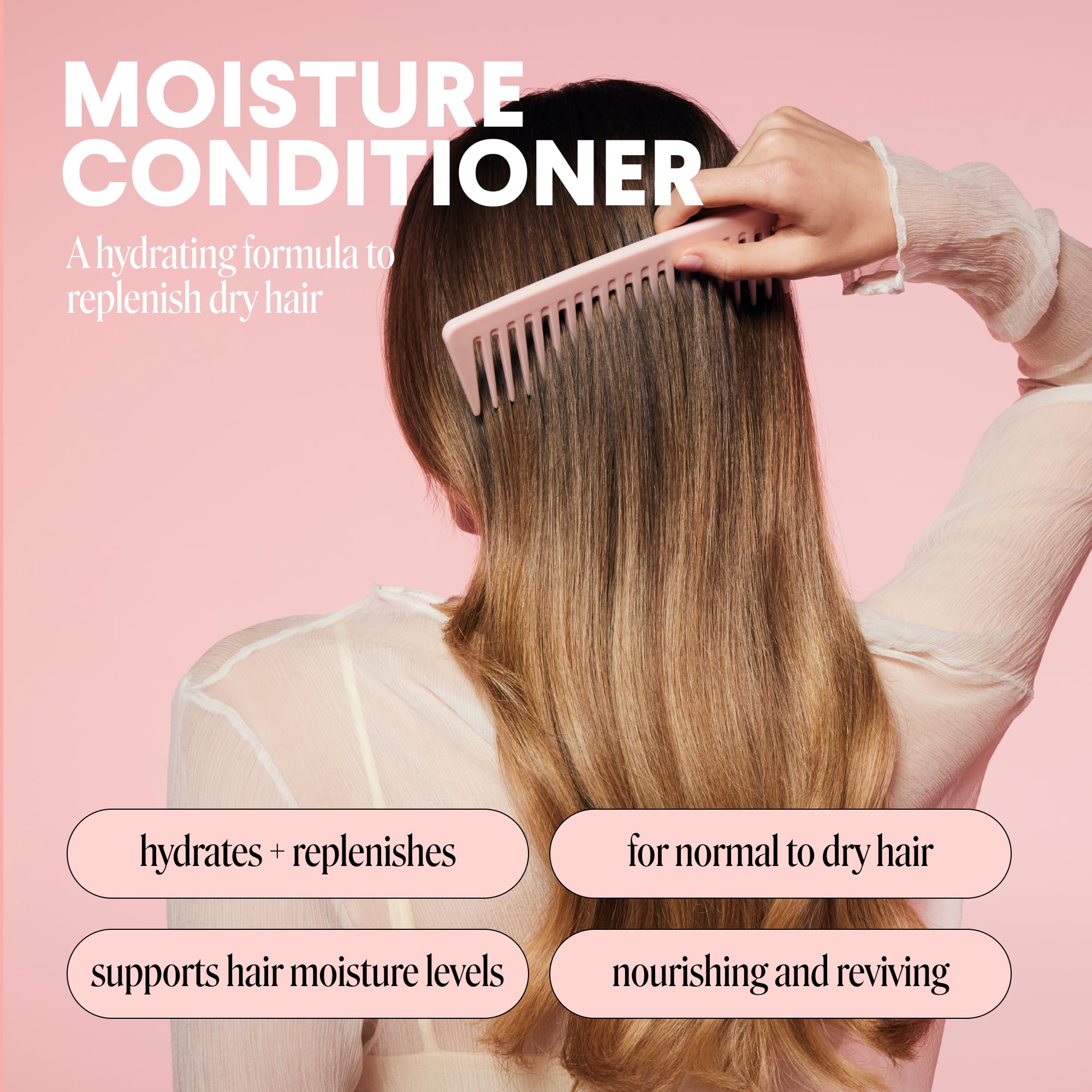 MOISTURE de MONDAY Haircare: etiqueta con ingredientes clave y recomendaciones