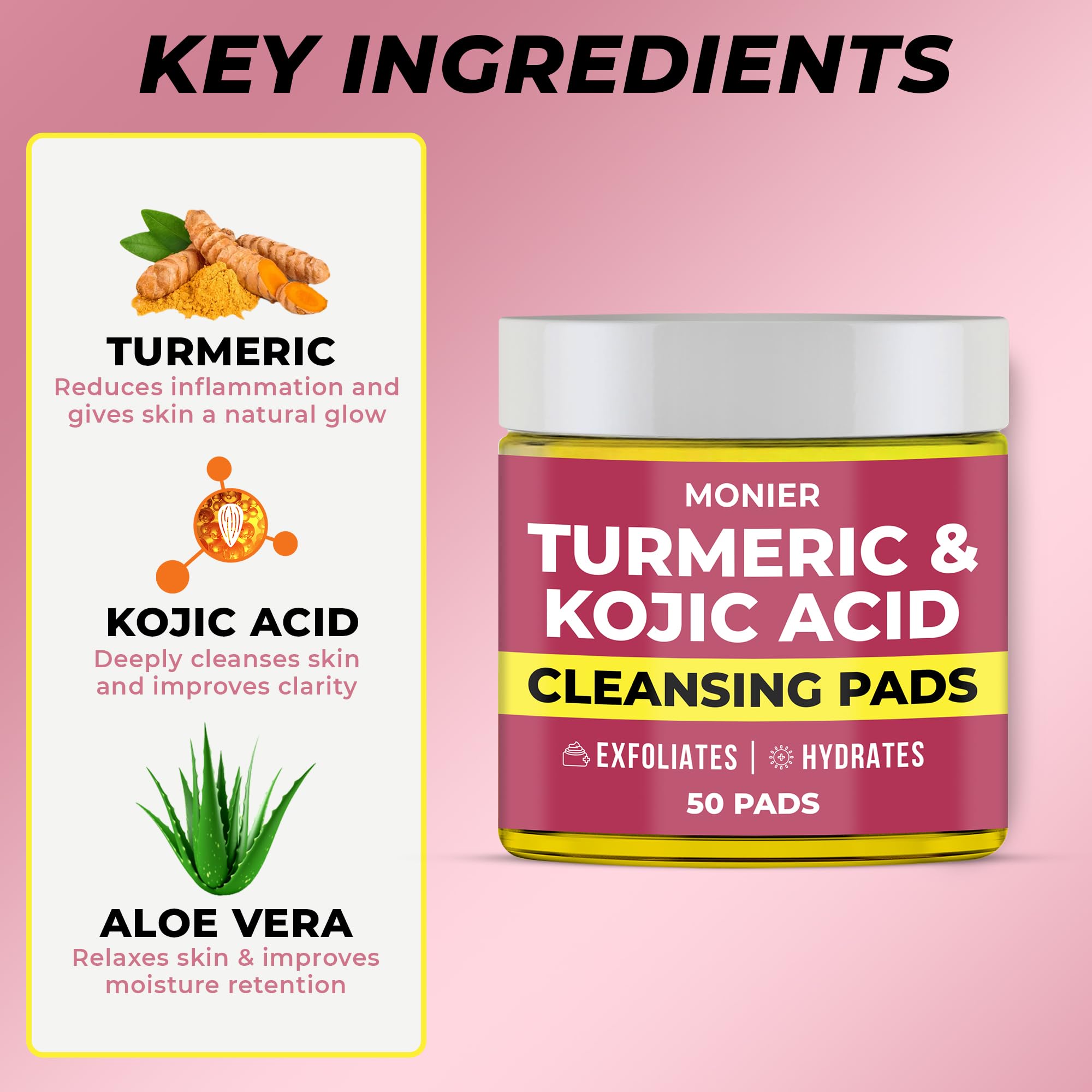 MONIER disco con botánicos aloe vera, curcuma y acido kojico revitalizantes.
