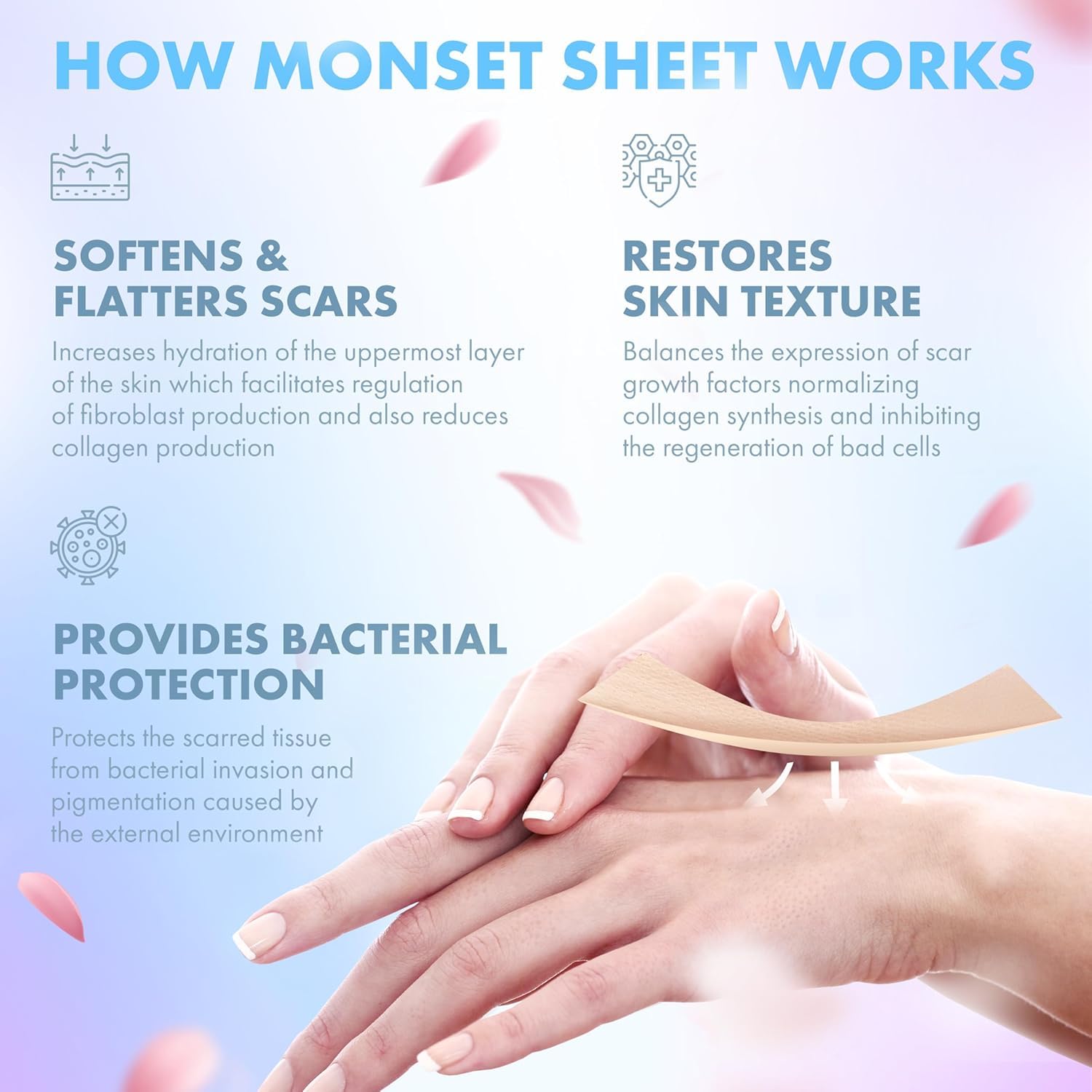 MONSET silicona para estrias, uso diario para reducción gradual.
