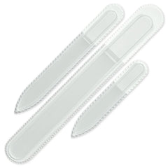 Mont Bleu set de limas de vidrio checo, tres piezas, duraderas para uñas naturales.