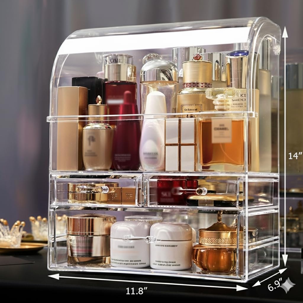 MOOCHI exhibidor cosméticos profesional acrílico transparente, perfecto para mostrar productos con elegancia.