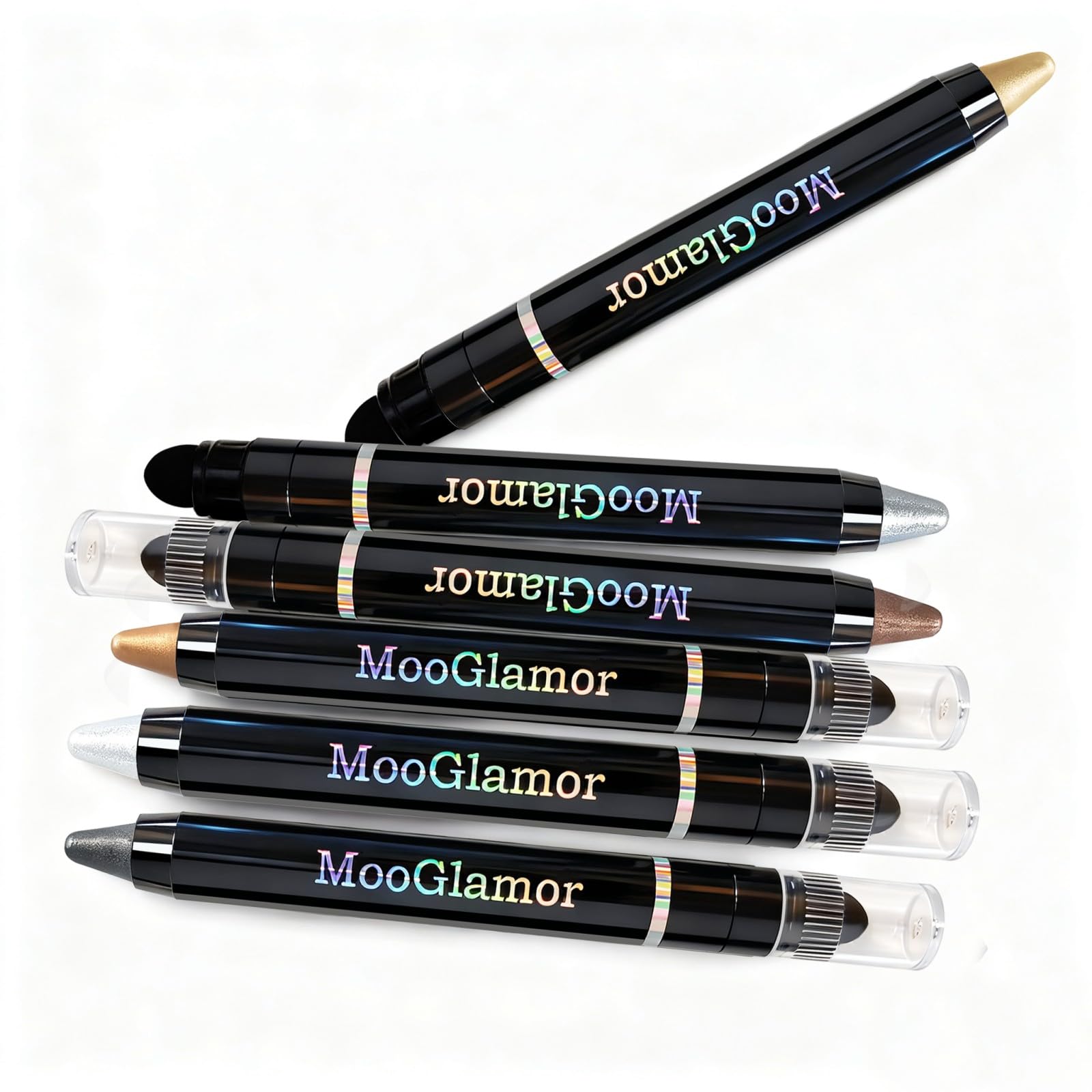 Envase compacto MooGlamor con diseño rotativo para retoques en movimiento.