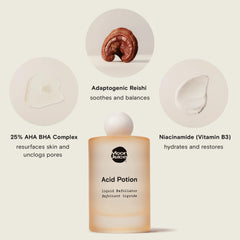 Moon Juice Acid Potion, aplicación, ayuda a calmar y hidratar tras exfoliar.
