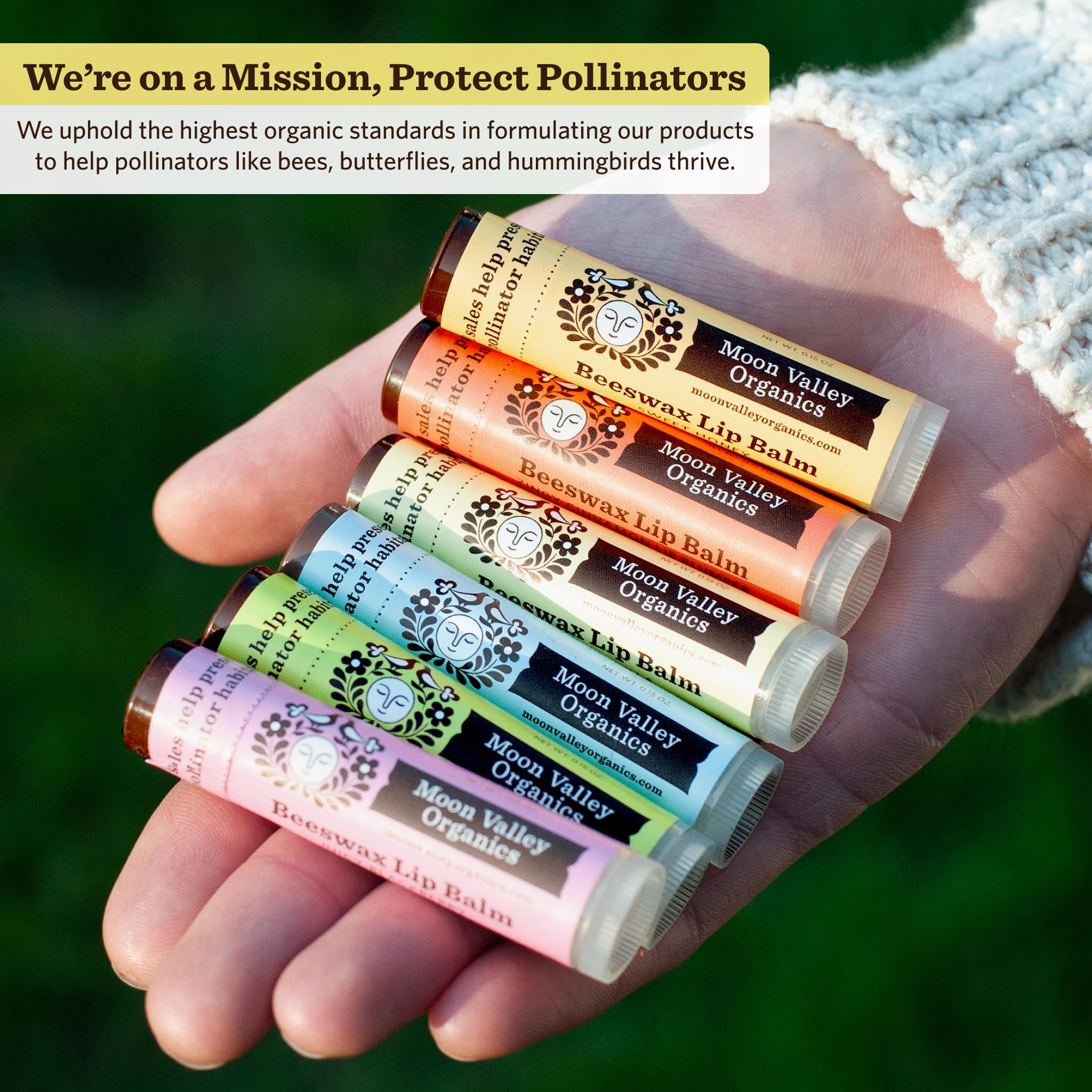Moon Valley Organics bálsamo labial menta vainilla para sensación fresca.
