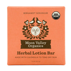 Moon Valley Organics Moon Melt Bar, bergamot-geranio: piel suave y calmada.