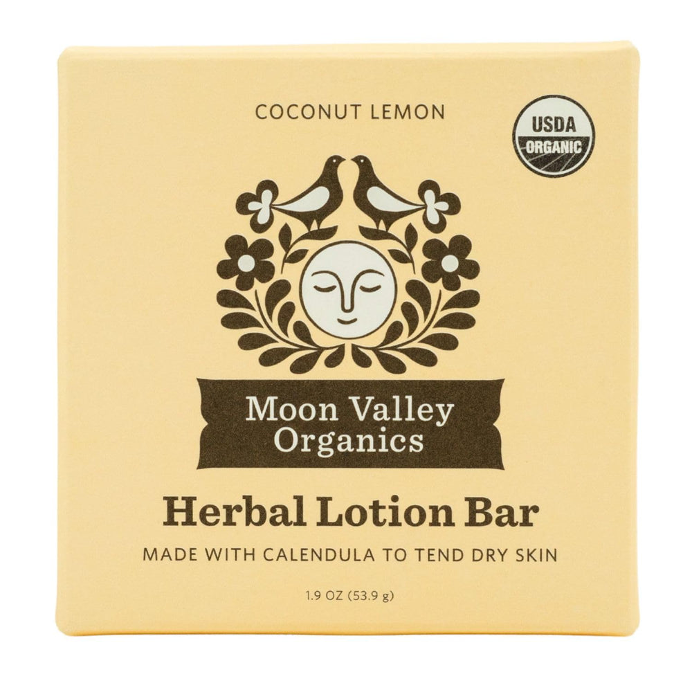 Moon Valley Organics Moon Melt Bar coco limón para hidratación suave de la piel seca.