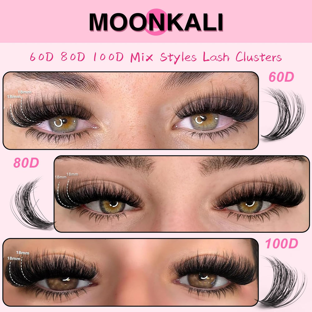 Moonkali lash clusters 100d deliver bold volume with lightweight feel.