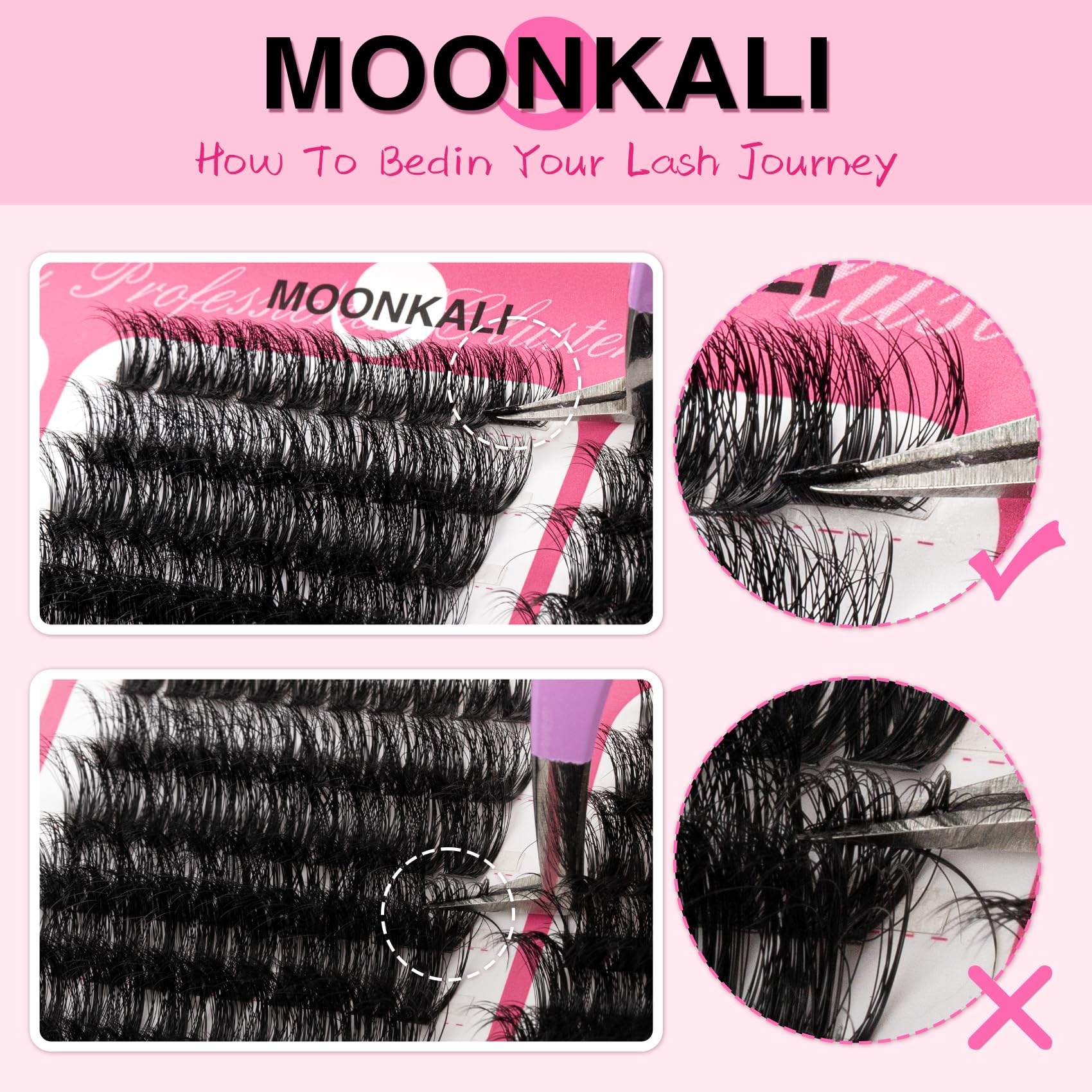 Moonkali lash clusters doll-eye effect creates a wide, awake gaze.