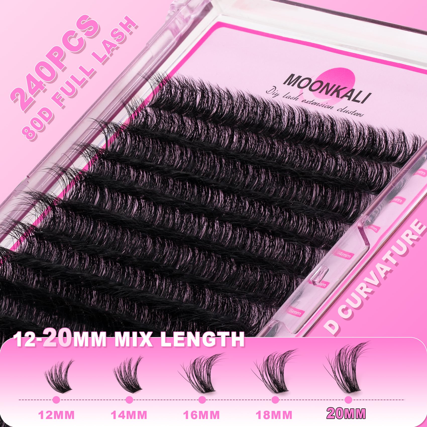 MOONKALI pestanas clusters: adhesión suave para aplicación cómoda.