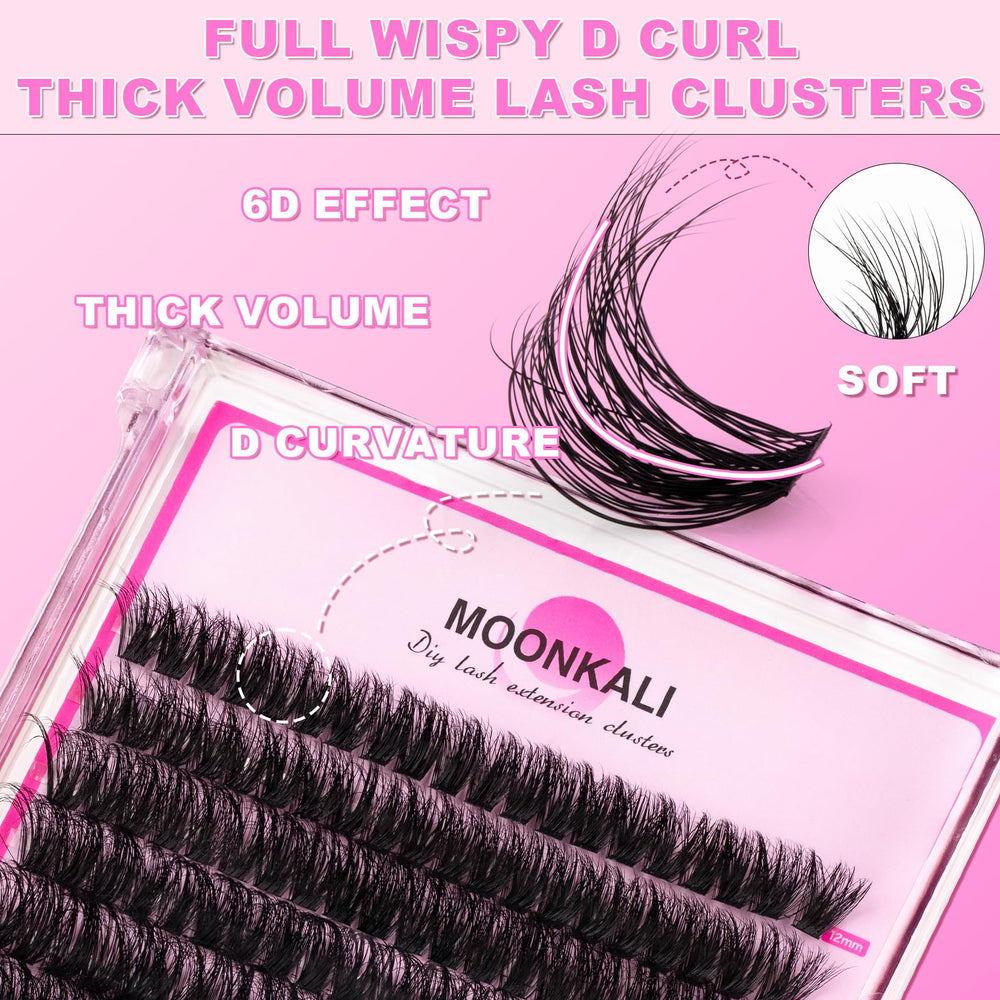 MOONKALI pestanas clusters: ondulado tipo D para look elegante y volumen.