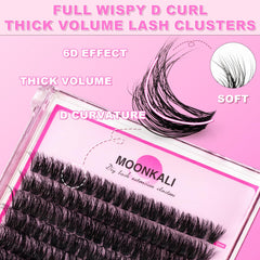 MOONKALI pestanas clusters: ondulado tipo D para look elegante y volumen.