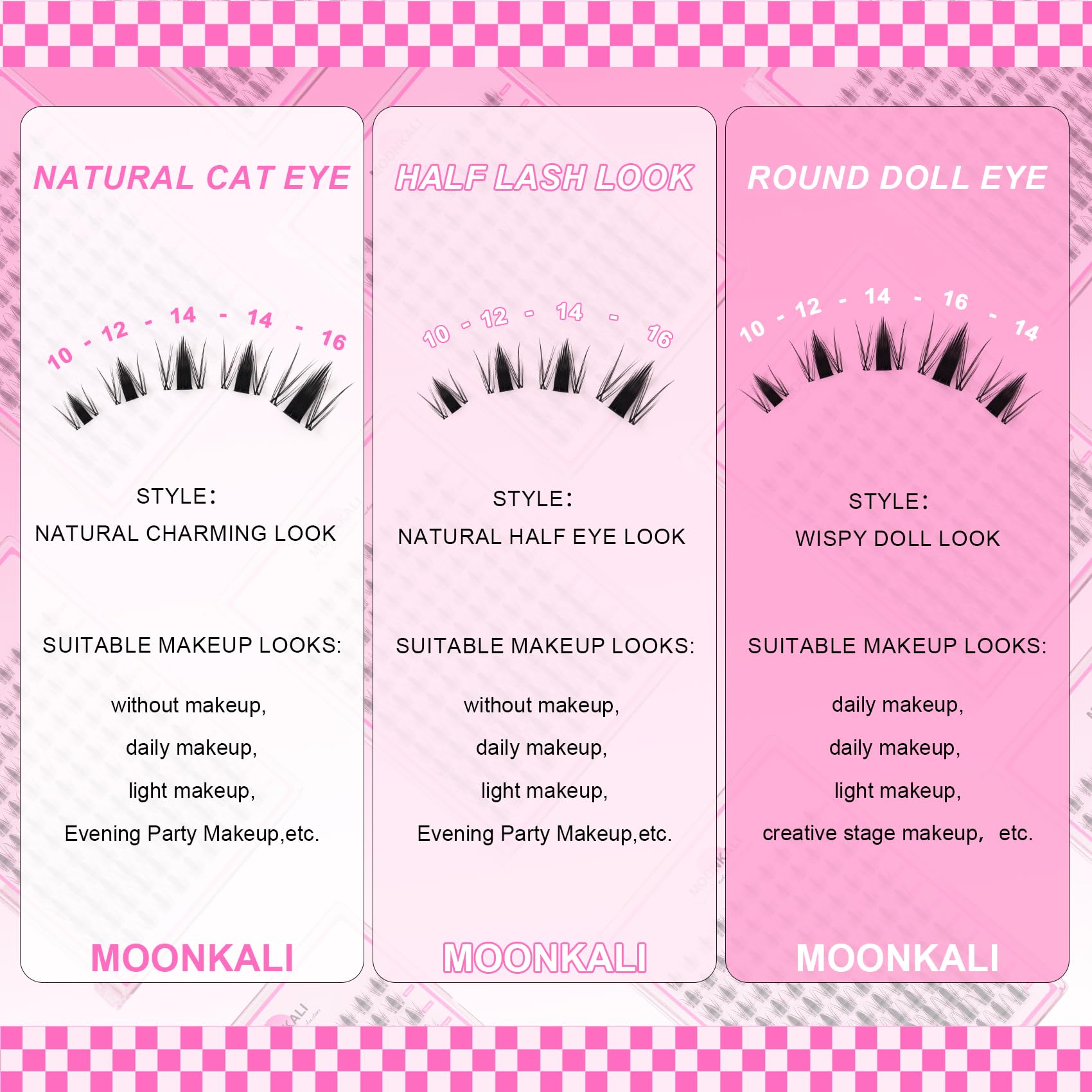 Moonkali waterproof lash clusters visual focus with dependable hold