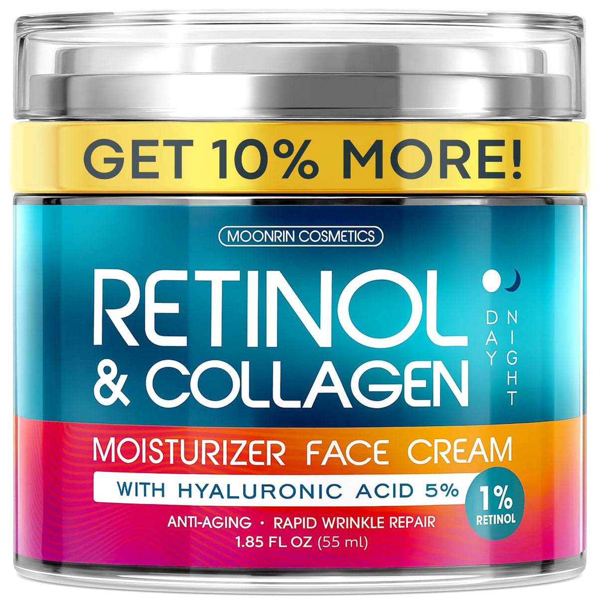 MOONRIN COSMETICS crema retinol con acido hialuronico, frasco que sugiere hidratacion diaria