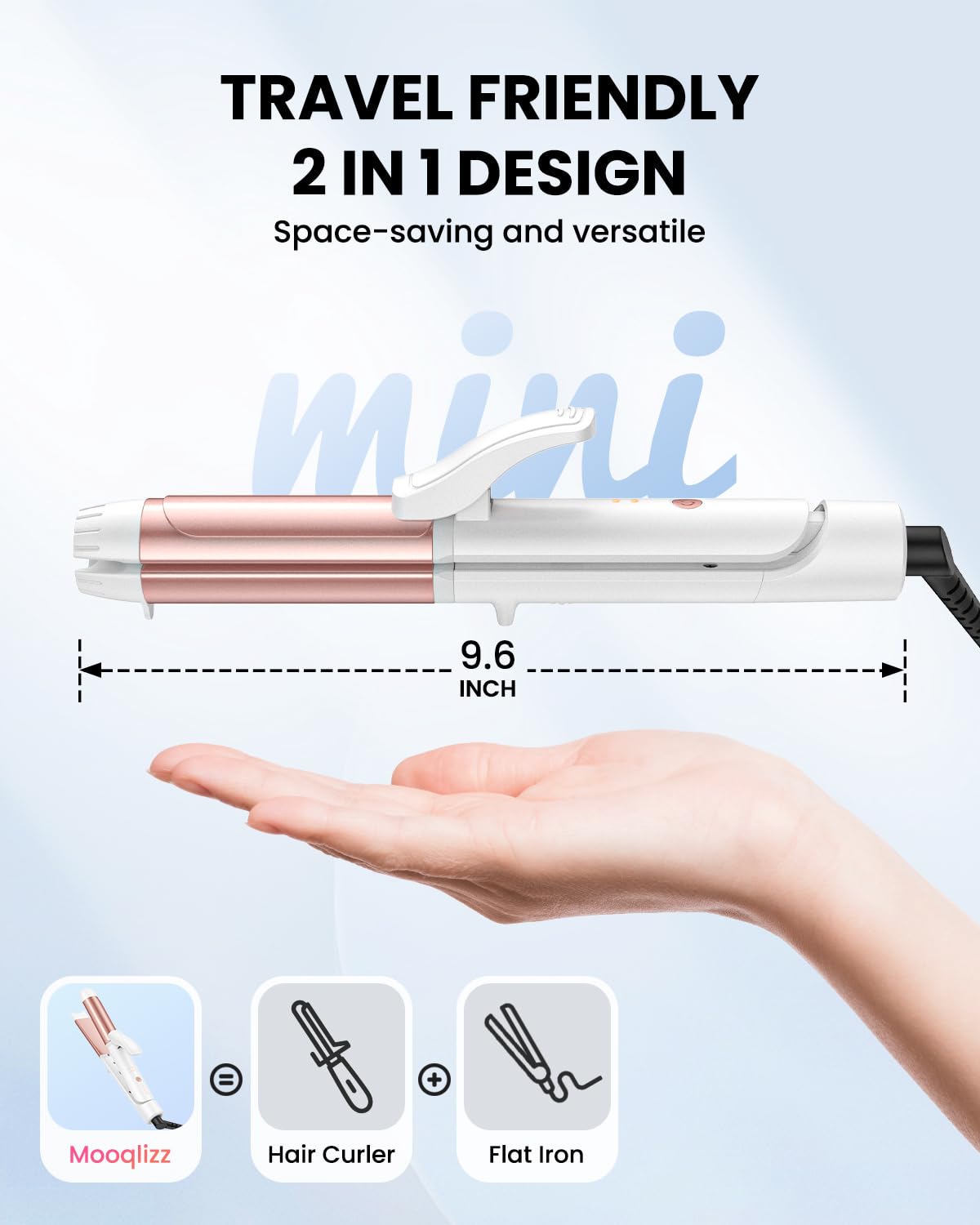 Ajuste de temperatura Mooqlizz entre 360 y 410°F para distintos tipos de cabello.