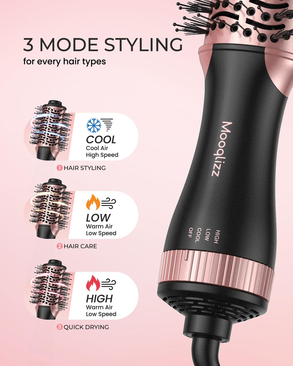 Mooqlizz ajustes de calor y velocidad para peinados personalizados