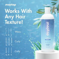 MopTop fórmula limpia, sin silicona ni sulfatos, cabello ligero y manejable.