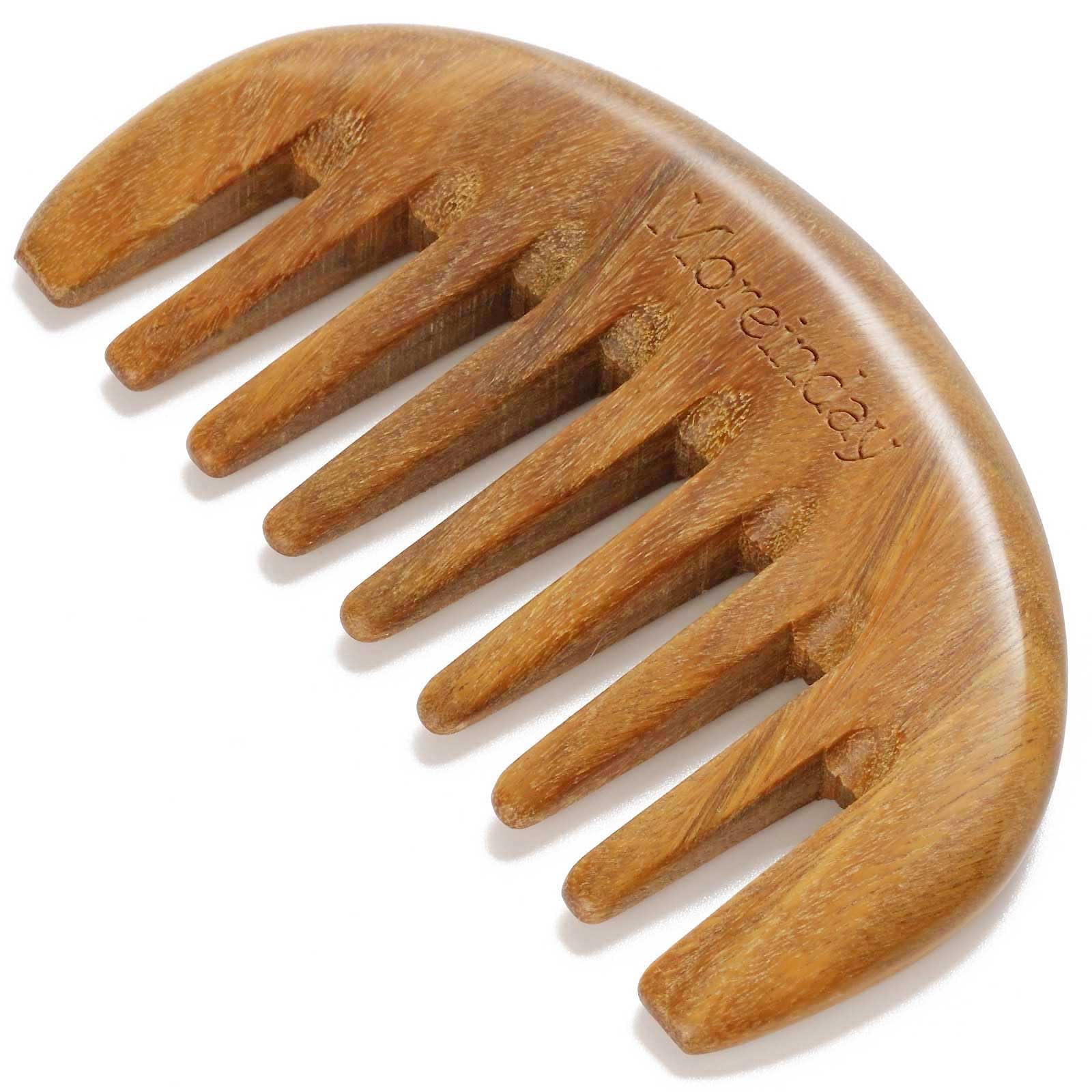 Moreinday peine de madera con dientes anchos de sandalo verde, ideal para desenredar suavemente.