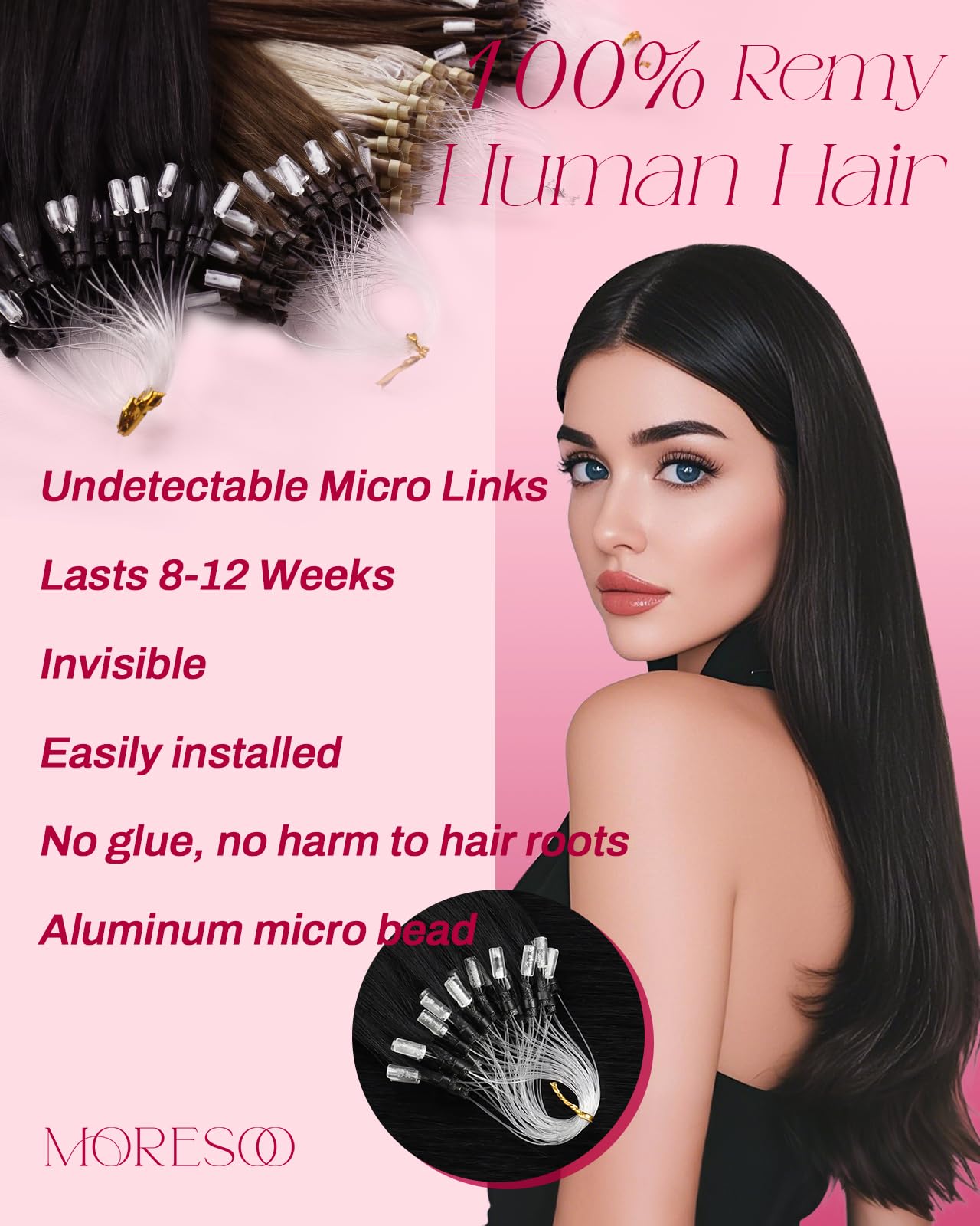 Extensiones Moresoo Microlink con realce de densidad para look diario