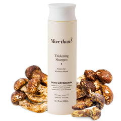 Morethan8 Champú Matsutake: botella que indica limpieza suave para cabello sensible.