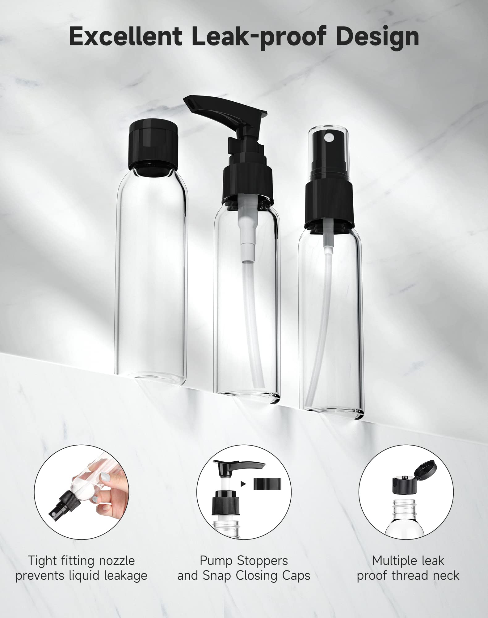 Botellas Morfone para viaje con tapa giratoria, evita derrames.