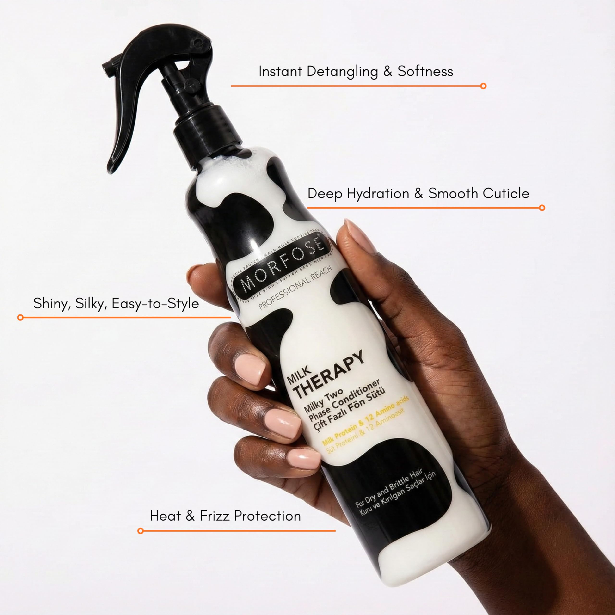 Morfose spray hydratant pour cheveux, résultats rapides et douceur.