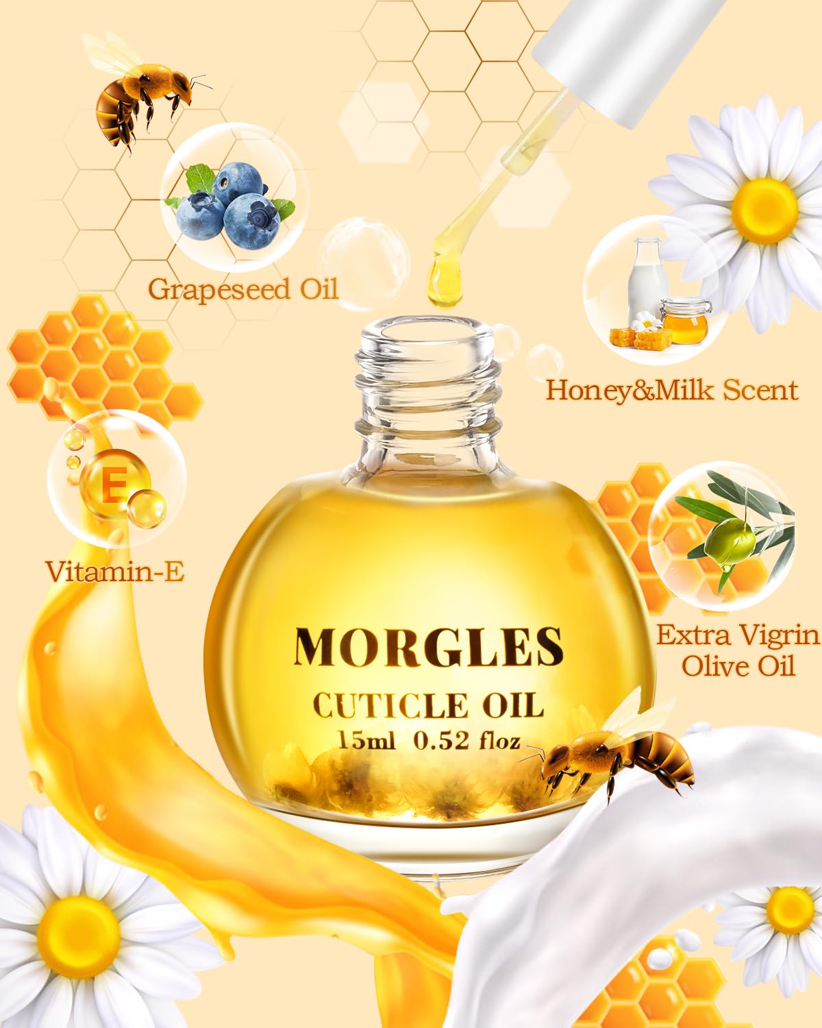 MORGLES: aceite cutículas leche miel para hidratación de cutículas y uñas.