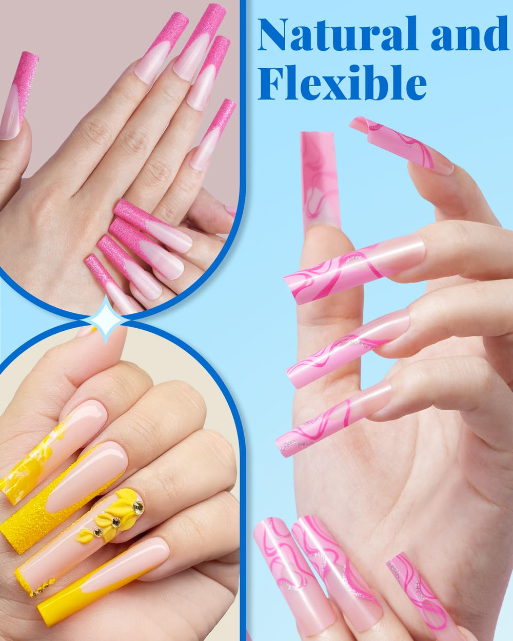 MORGLES clear tips shown shaping long French and almond styles.