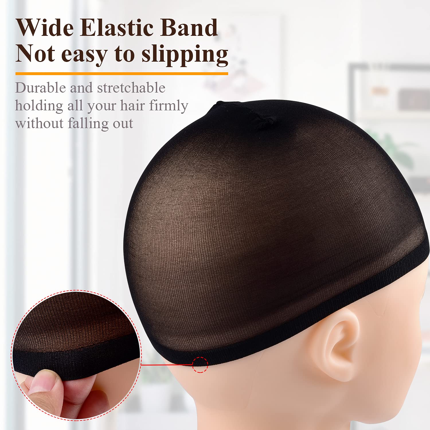 Morgles gorras-peluca-negra-nylon-elastico ligera y transpirable protege la peluca