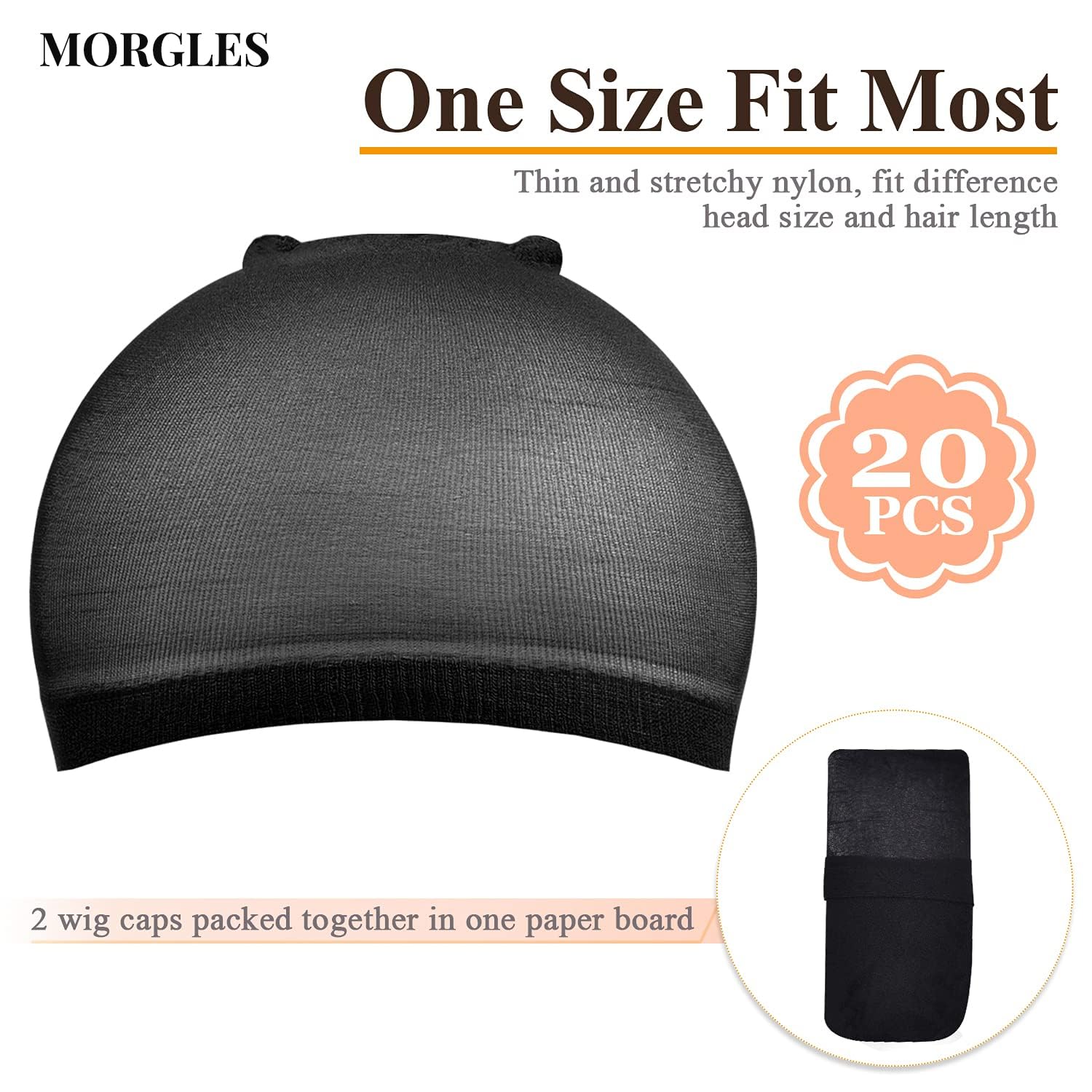 Morgles gorras-peluca-negra-nylon-elastico para cubrir cabello con comodidad en cualquier look