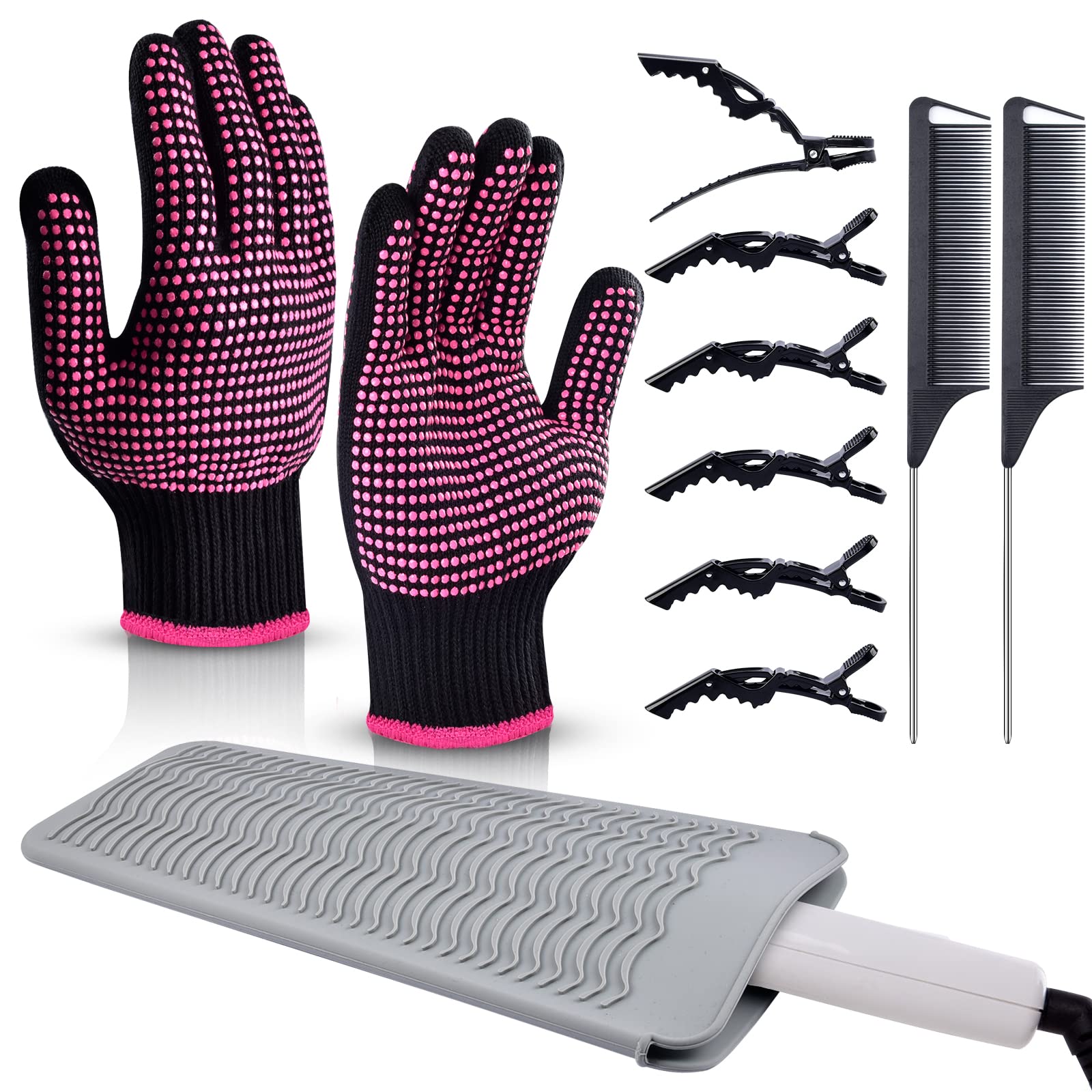 Guantes resistentes al calor MORGLES en primer plano para peinado.
