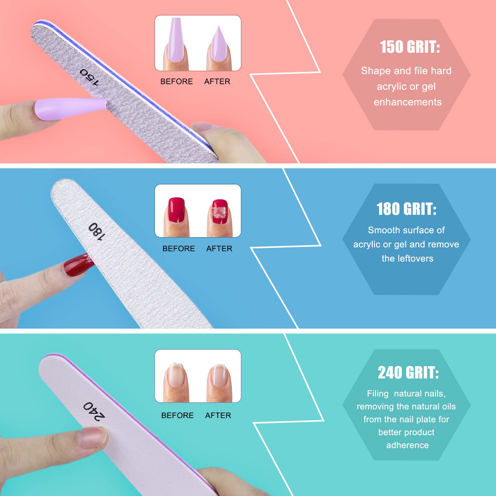 MORGLES pulidoras 1000-grano para alisar la superficie de las uñas.