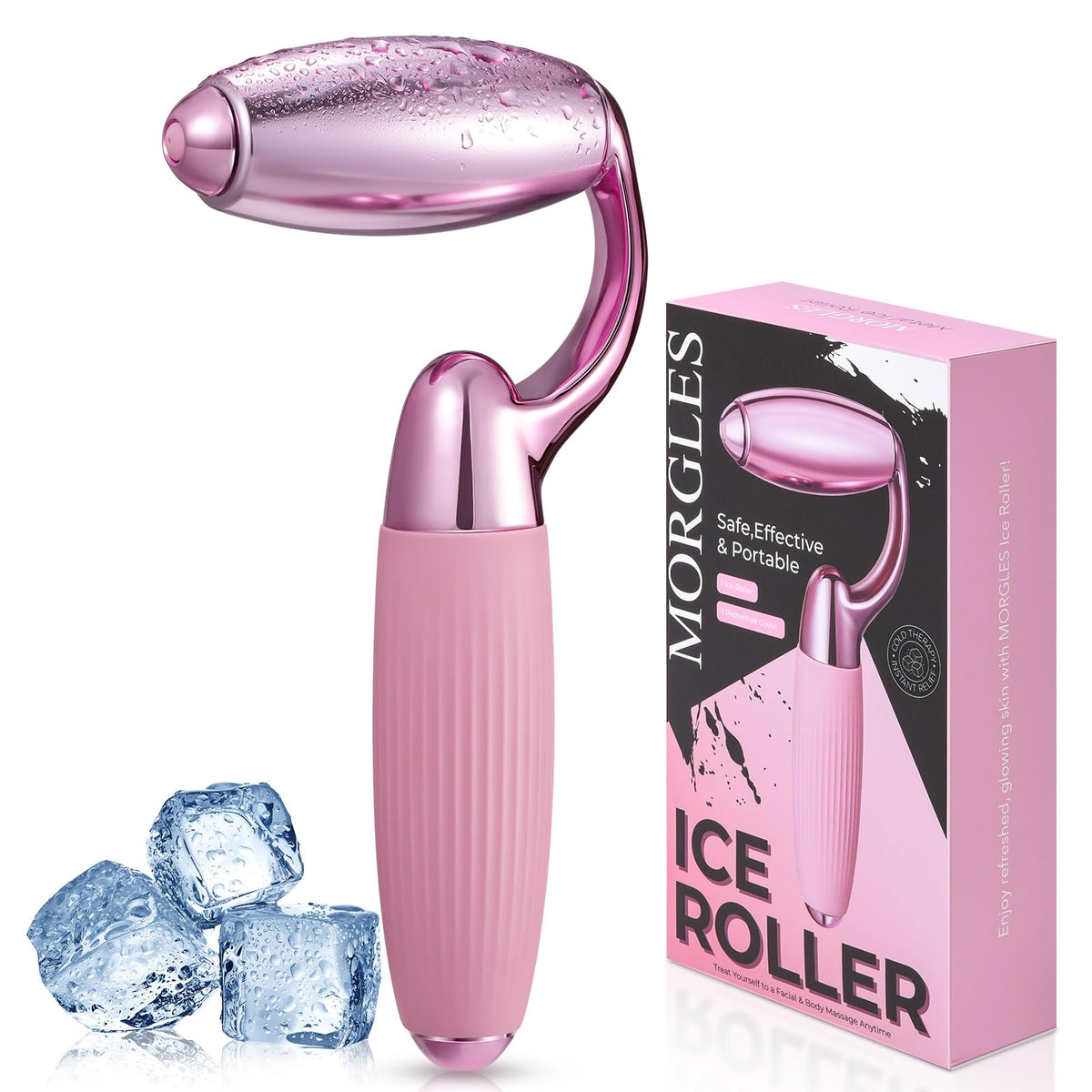 Rodillo de hielo MORGLES con cabezal metálico para enfriamiento rápido y masaje facial suave