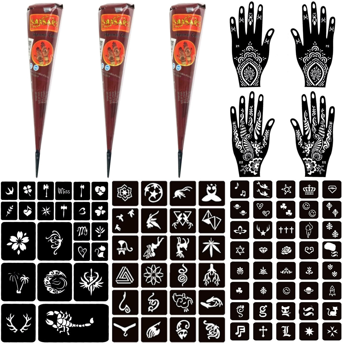 Conos Moricher de henné marrón para diseños temporales en la piel.