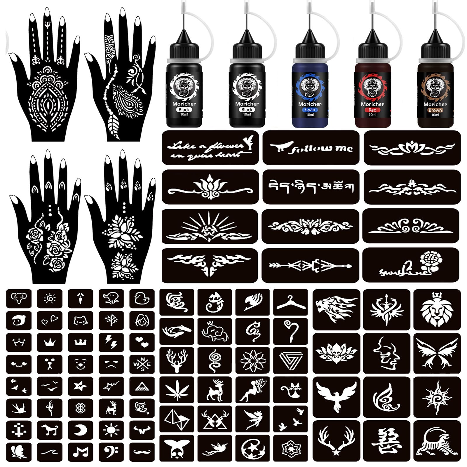 Moricher kit henna tatuaje temporal para crear diseños en casa.