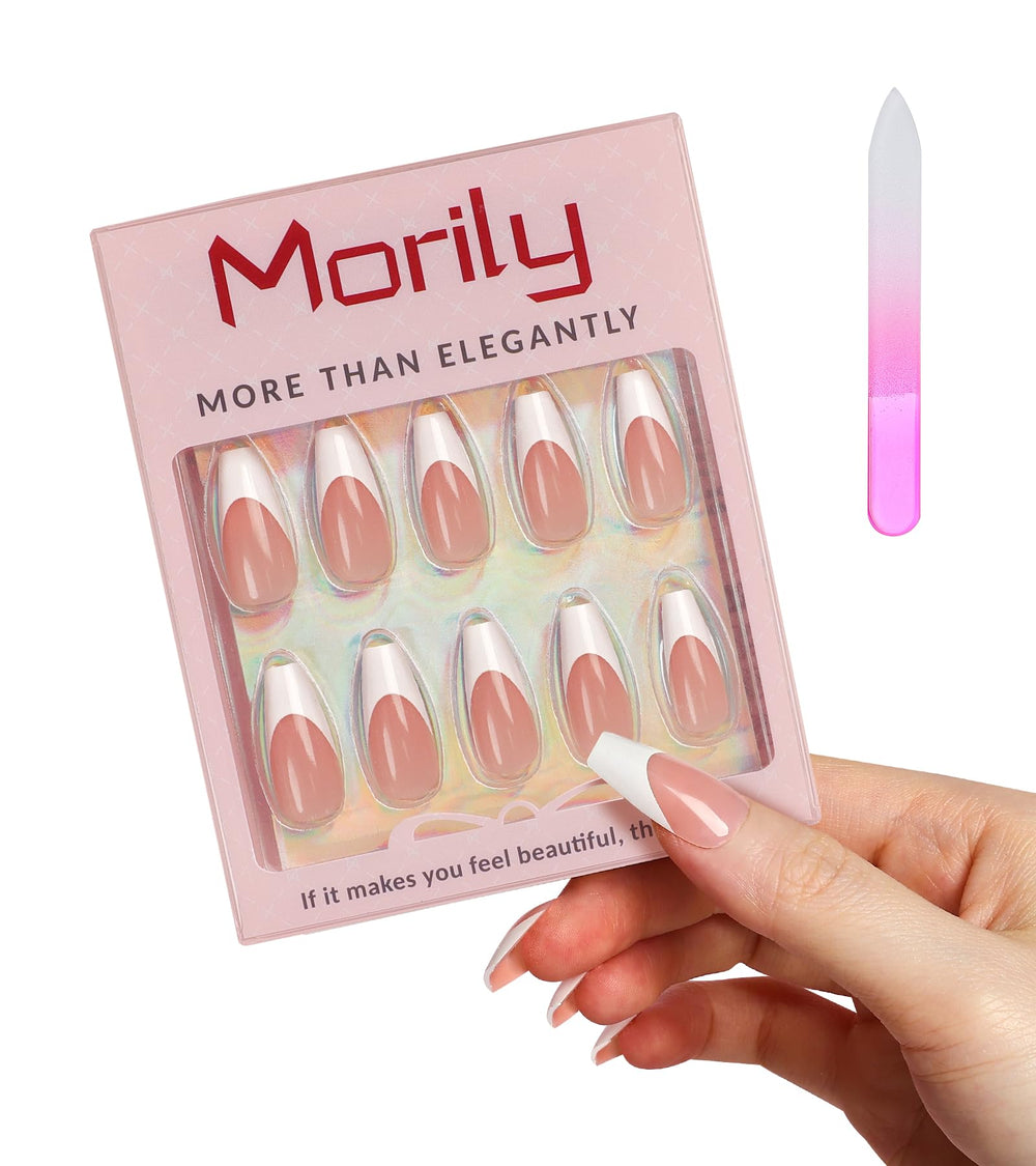 Morily uñas acrílicas brillantes, forma ataúd para un diseño duradero