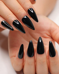 Morily uñas postizas negras estiletto con acabado brillante para ajuste preciso.