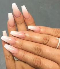 Morily uñas postizas rosas ombré coffin, longitud media, acabado brillante para un look sofisticado.