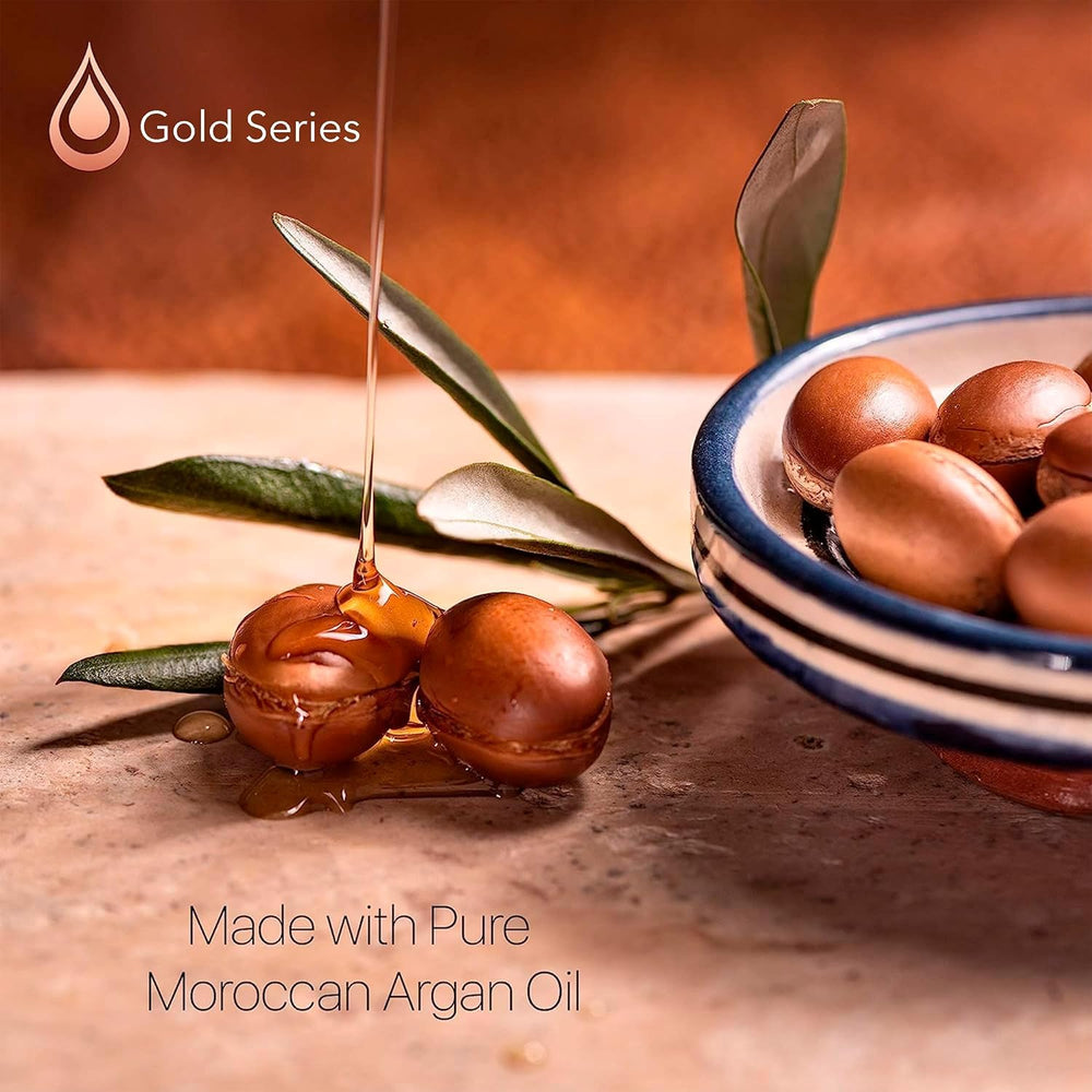 Moroccan Gold Series – Cheveux colorés: soin hydratant qui respecte la couleur.