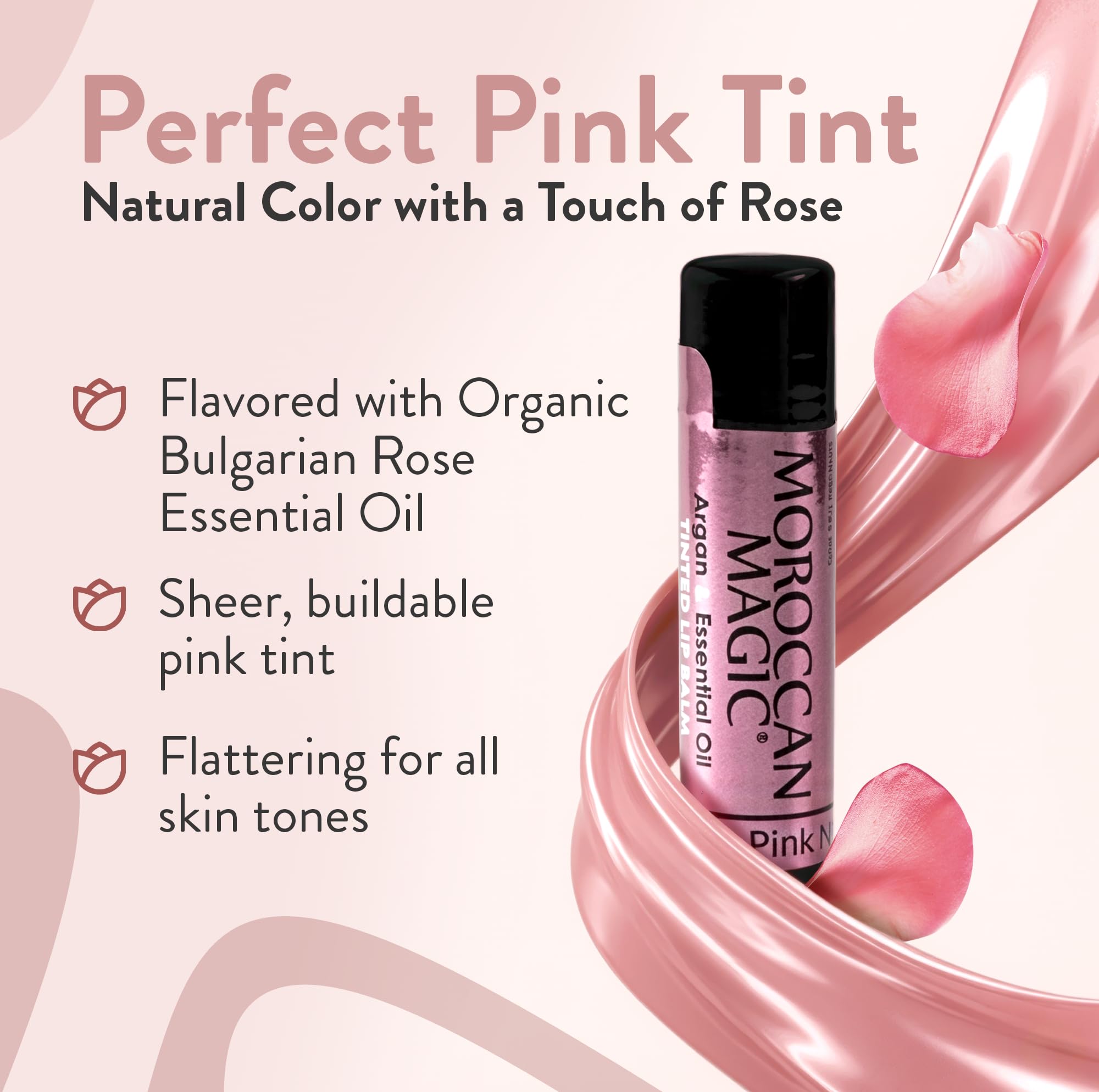 Moroccan Magic Perfect Pink balsamo labial con argan y aceites esenciales para nutrición.
