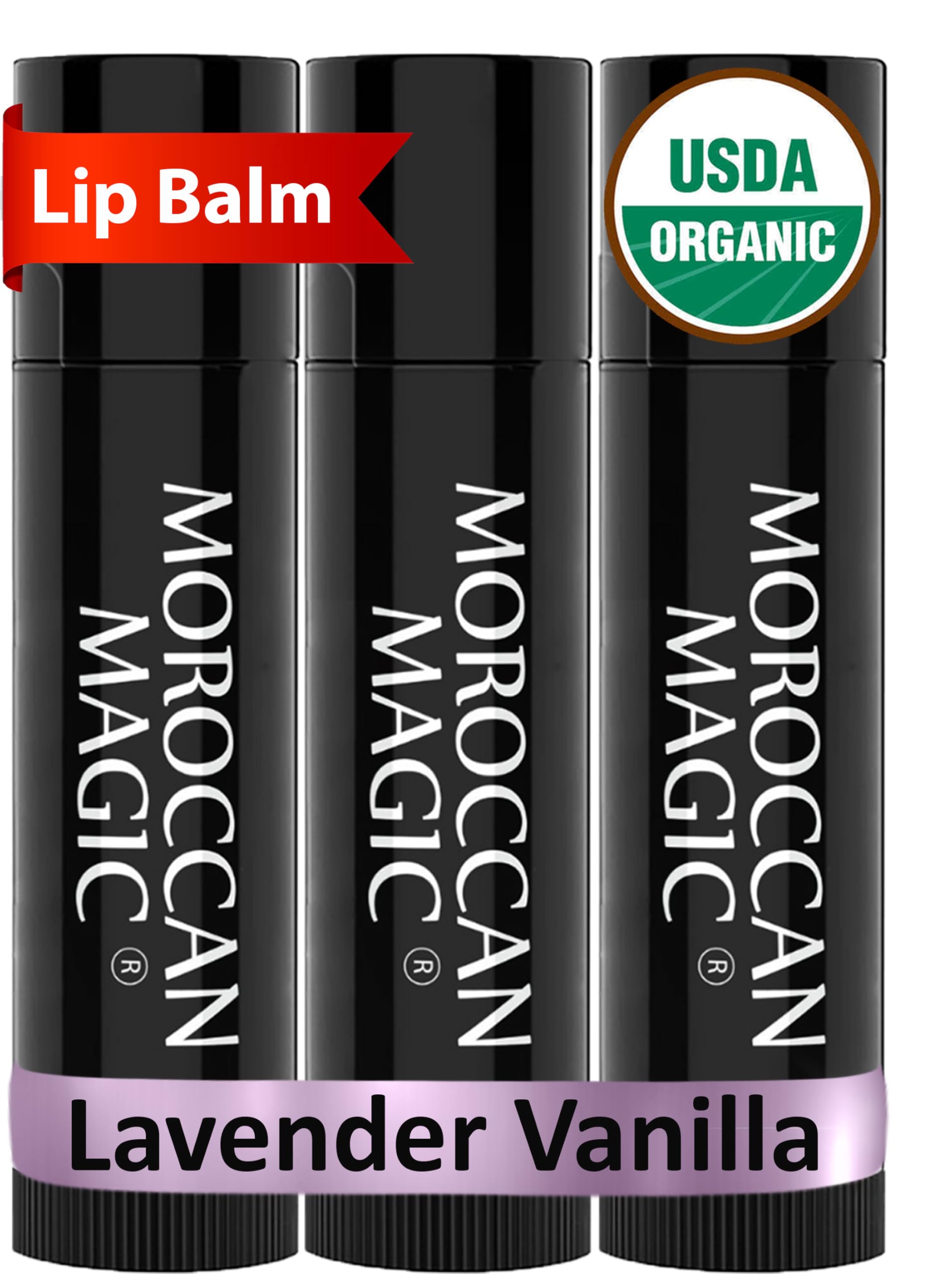 Moroccan Magic balsamo-labial-lavanda-vainilla-trio hidratación duradera para labios secos.