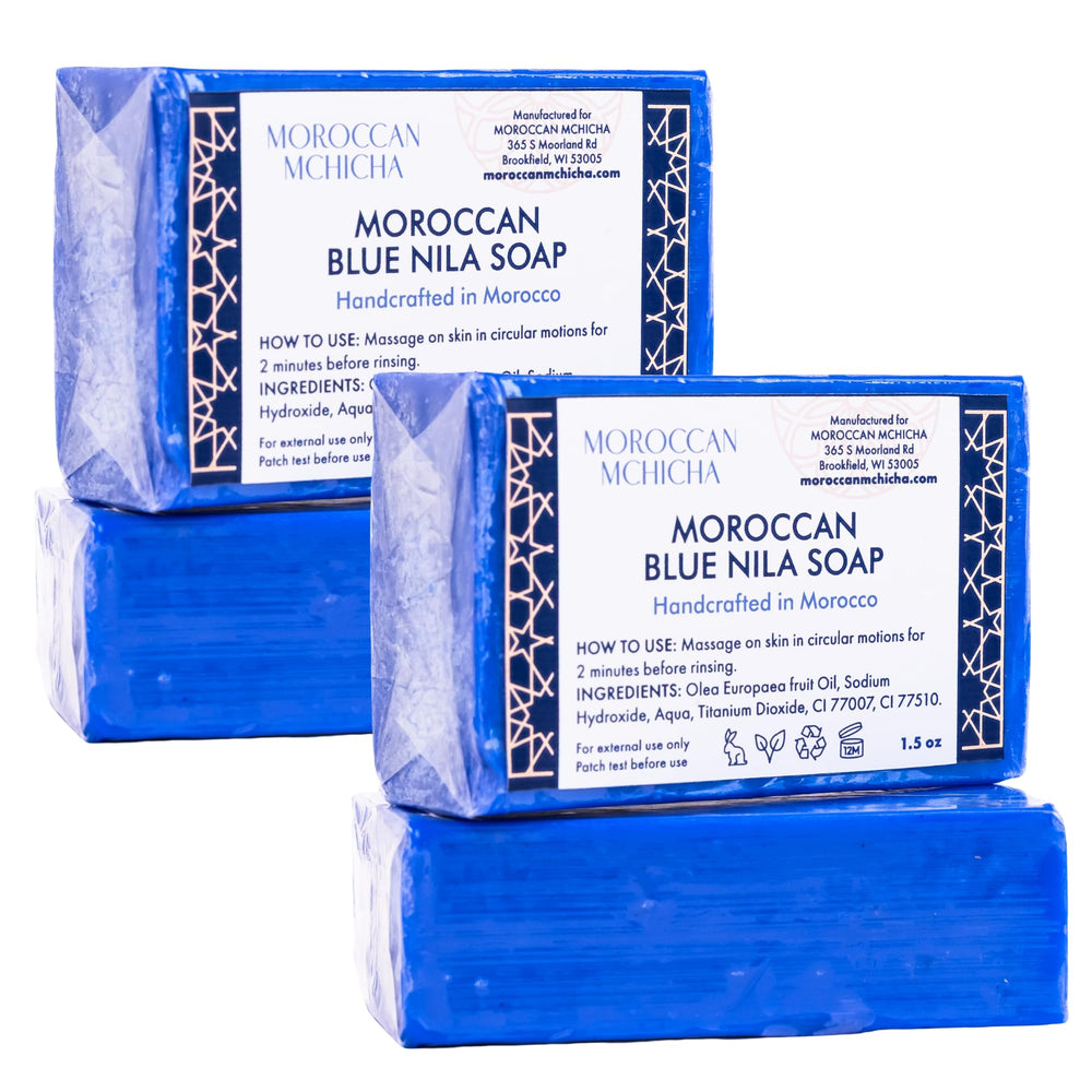 MOROCCAN MCHICHA Jabón Nila Azul para rostro y cuerpo, limpieza suave y equilibrante.