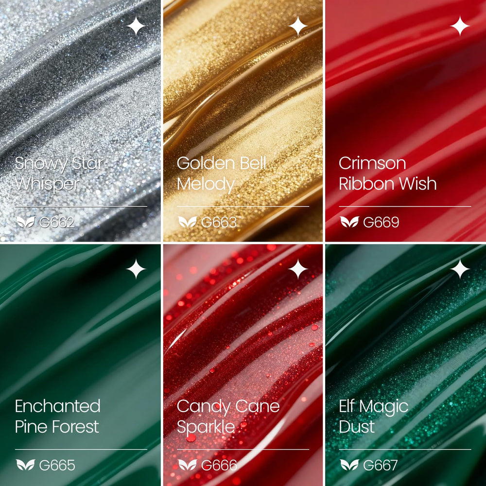 Botellas Morovan esmalte gel navidad con seis colores para diseños festivos.