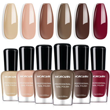 Morovan Brown Nail Polish Set winter-nude shade for everyday wear