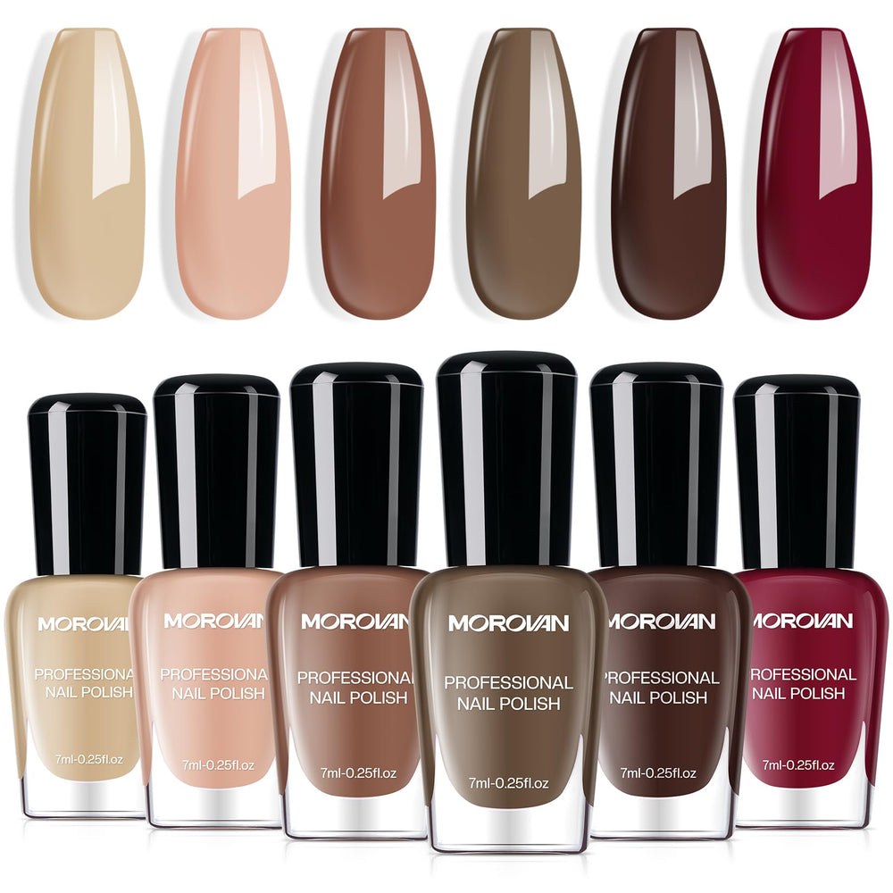 Morovan Brown Nail Polish Set winter-nude shade for everyday wear