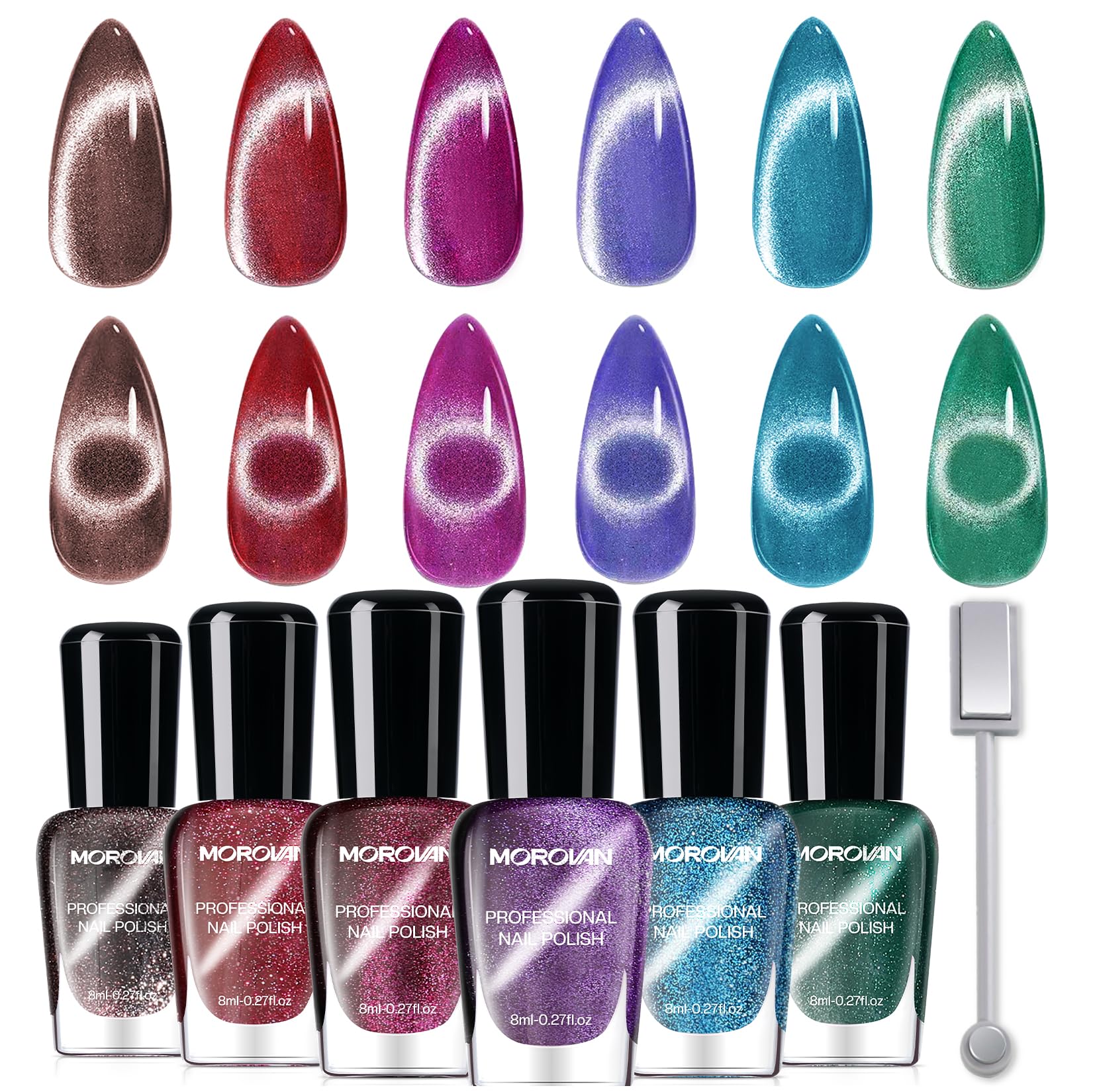Morovan cat-eye nail polish set with magnet for effortless magnetic designs